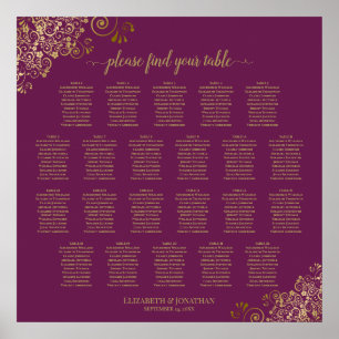 22 Tafel Kantachtig Goud op Cassis Bruiloft Zitpla Poster