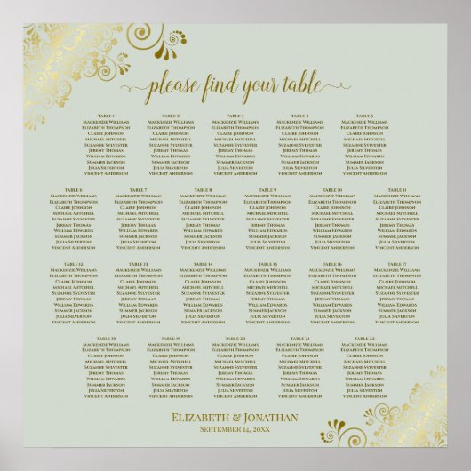 22 Tafel Kantachtig Goud op Salie Huwelijks Zitpla Poster (Voorkant)