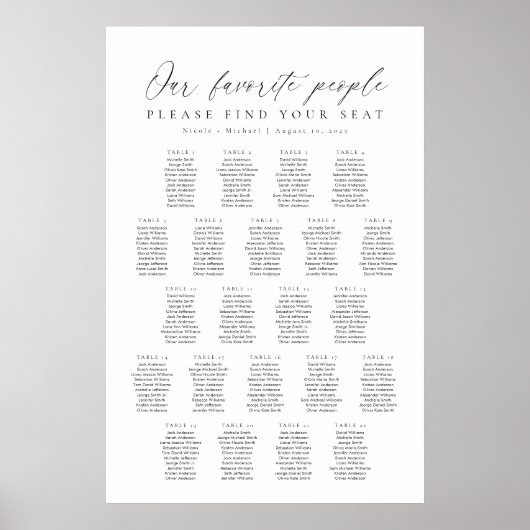 22 Tafels Onze Favoriete Mensen Zittinglijst Poster (Voorkant)