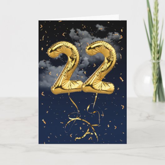 22e Anniversaire Gold Mylar Balloon et carte Confe (Devant)