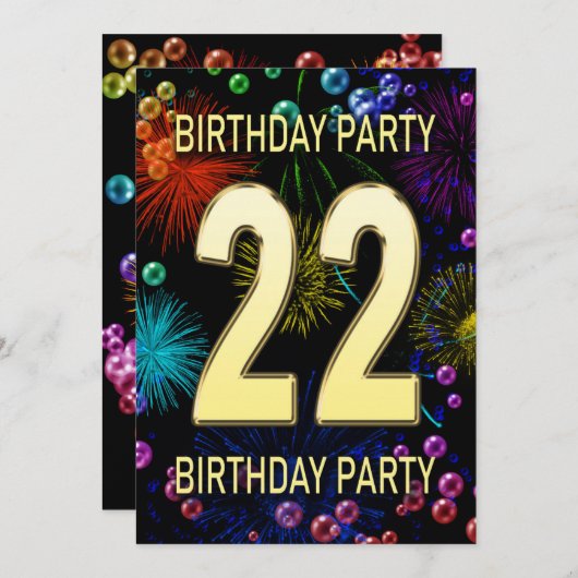 22e anniversaire Invitation fête feux d'artifice (Devant / Derrière)
