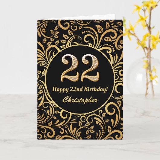 22e anniversaire modèle floral noir et or (Fleur jaune)