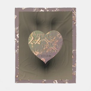 22e bruiloft Jubileum Coppery Heart Roos Fleece Deken