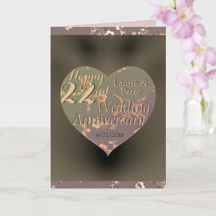 22e bruiloft Jubileum Coppery Heart Roos Kaart