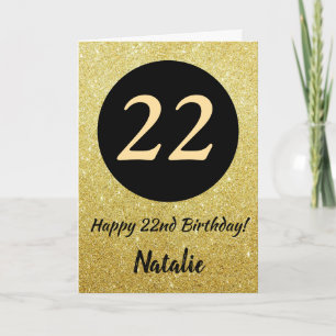 22e Happy Birthday Zwart en Goud Glitter Kaart