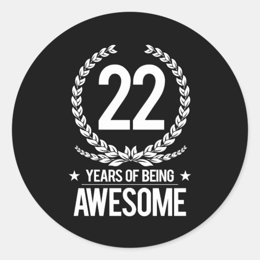 22e verjaardag (22 jaar Geweldige) Ronde Sticker (Voorkant)