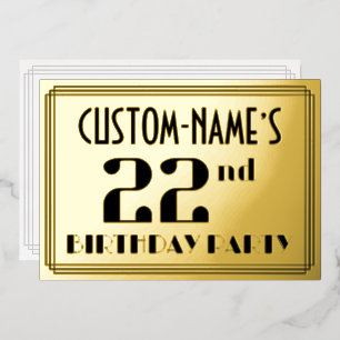 22e verjaardag: Art Deco Kijk "22" en naam Folie Uitnodiging