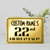 22e verjaardag: Art Deco Kijk "22" en naam Folie Uitnodiging (Staand Voorkant)