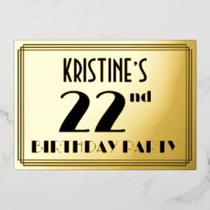 22e verjaardag — Art Deco look "22" + Naam Folie Uitnodiging
