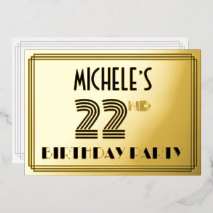 22e verjaardag — Art Deco Style "22" en naam Folie Uitnodiging