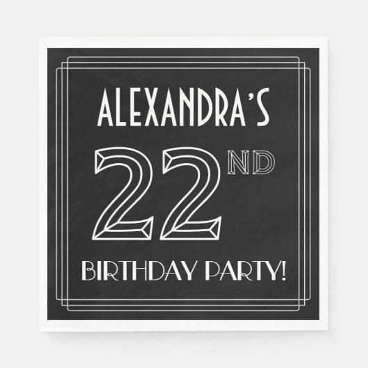 22e verjaardag: Art Deco Style + aangepaste naam Servet (Voorkant)
