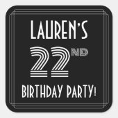 22e verjaardag: Art Deco Style en aangepaste naam Vierkante Sticker (Voorkant)