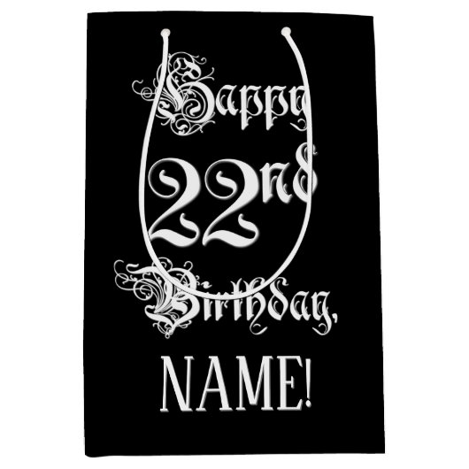 22e verjaardag: Fancy, elegant script + aangepaste Medium Cadeauzakje (Voorkant)