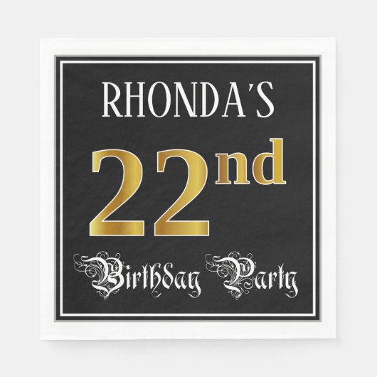 22e verjaardag — Fancy script, Faux Gold look Servet (Voorkant)