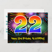 22e verjaardag - Fun Fireworks Pattern + Rainbow 2 Briefkaart (Voorkant / Achterkant)