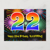 22e verjaardag - Fun Fireworks Pattern + Rainbow 2 Briefkaart (Voorkant)