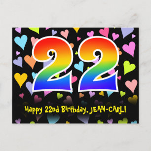 22e verjaardag: Fun Hearts Pattern, Rainbow 22 Briefkaart