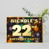 22e verjaardag: Fun, kleurrijke Fireworks look Folie Uitnodiging (Staand Voorkant)