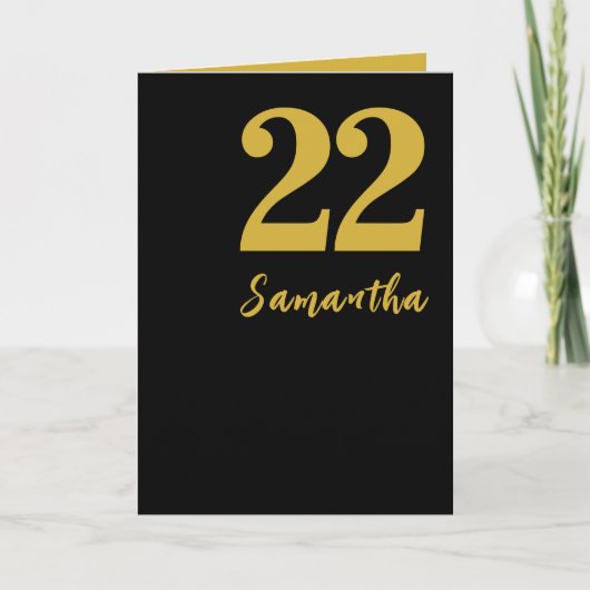 22e Verjaardag Kaart, Zwart en Goud Stijlvolle Kaa Aankondiging (Voorkant)