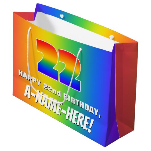 22e verjaardag: kleurrijk, vun regenboogpatroon # groot cadeauzakje (Voorkant Gekanteld)