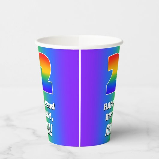 22e verjaardag: kleurrijk, vun regenboogpatroon #  papieren bekers (Links)