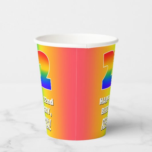 22e verjaardag: kleurrijk, vun regenboogpatroon #  papieren bekers (Rechts)