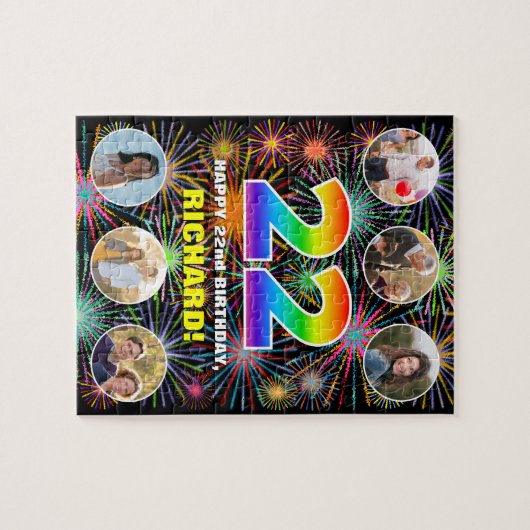 22e verjaardag: Leuke regenboog #, aangepaste naam Legpuzzel (Horizontaal)