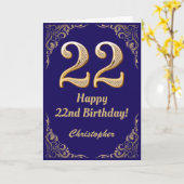 22e verjaardag marinenblauw en goudglitter Lijst Kaart (Gele Bloem)