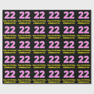 22e verjaardag: Roze strips en harten "22" + Naam Cadeaupapier
