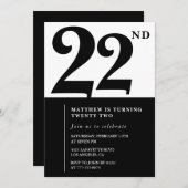 22e verjaardag uitnodigingen Zwart en Wit Elegant (Voorkant / Achterkant)