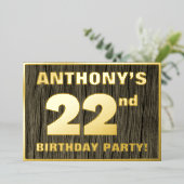 22e verjaardag: Vet, Faux Hood Grain Pattern Folie Uitnodiging (Staand Voorkant)