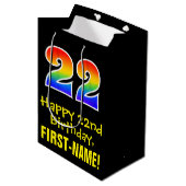 22e verjaardag: vun, vet, kleurrijk, regenboog "22 medium cadeauzakje (Voorkant Gekanteld)