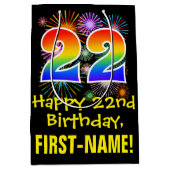 22e verjaardag: Vuurwerk Fun Pattern + Regenboog 2 Medium Cadeauzakje (Voorkant)
