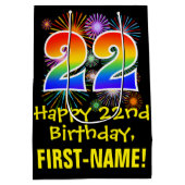 22e verjaardag: Vuurwerk Fun Pattern + Regenboog 2 Medium Cadeauzakje (Achterkant)