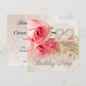 22e verjaardagsfeestje, rozen en parels kaart (Voorkant / Achterkant)