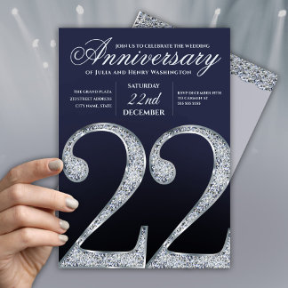 22nd Anniversary Diamond Silver Dark Blue Years Kaart