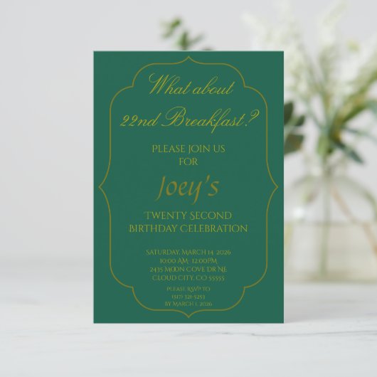 22nd Birthday Breakfast Invitations (Debout devant)
