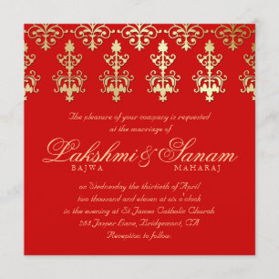 232 Invitation Mariage Indien Damassé Or Automne R