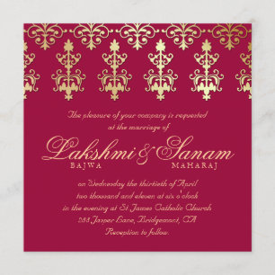 232 Invitation Mariage Indien Damassé Or Automne V