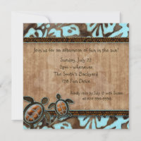 232 Luau Party Invitation Tortue bleue Brown
