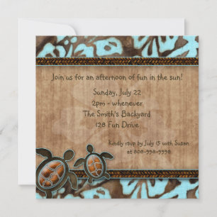 232 Luau Party Invitation Turtle Blue Brown Kaart