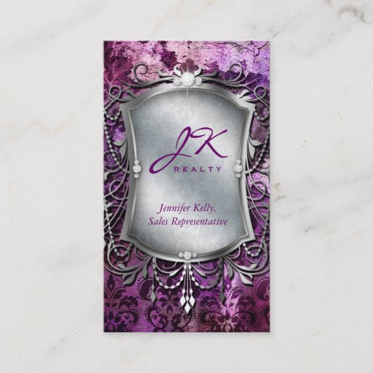 232  Visitekaartje Damask Mirror Paars (Voorkant)