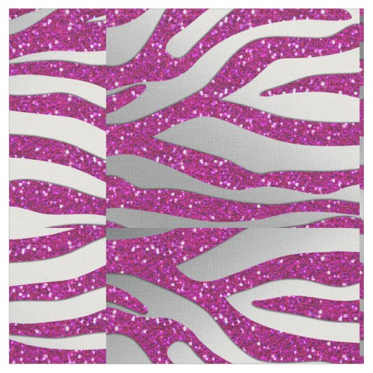 232 Zebra Glitter Silver HOT Pink Fabric Pattern Stof (Close Up)
