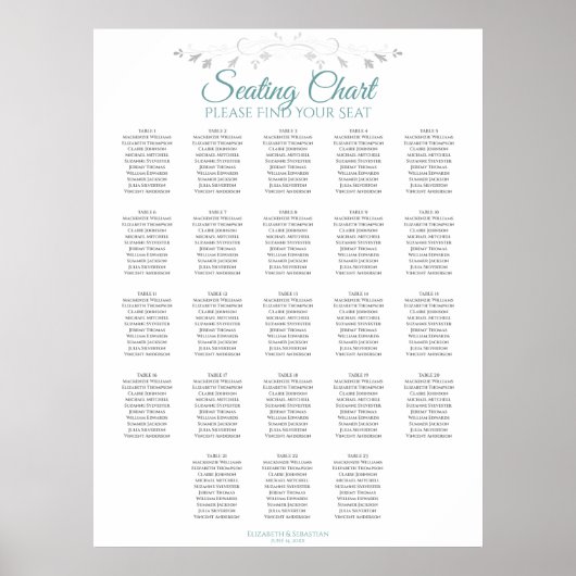 23 Tabel Eenvoudig Blauwgroen en witbruiloft Poster (Voorkant)