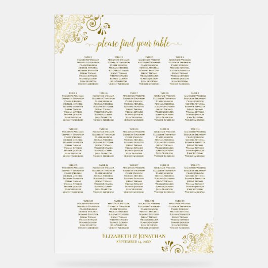 23 Tableau Élégant Or Blanc Mariage Tableau de siè (Recto)