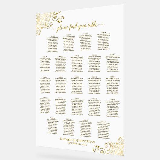 23 Tableau Élégant Or Blanc Mariage Tableau de siè (Angle)