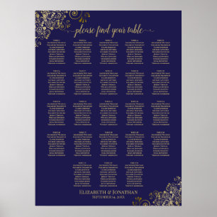 23 Tableau Marine Blue & Gold Mariage Seating Char