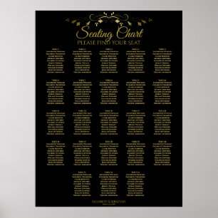 23 Tafel Gold Black Elegant Wedding Seating Chart Poster