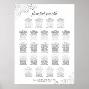 23 Tafel Lacy Silver Frills Wedding Seating Chart Poster