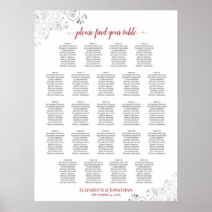 23 Tafel Lacy Silver Wedding Seating Chart Red Poster
